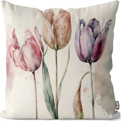 Produktbild von VOID Tulpen Malerei Blumen Blumenstrauß Kissenbezug Kissenhülle Polyester wasserfest Outdoor Indoor