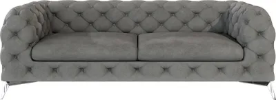 Produktbild von S-STYLE MÖBEL - Chesterfield Sofa 3-Sitzer Cleo mit Silber Metall Füßen aus Grau Samtstoff, B/T/H: 225 cm/ 100 cm/ 75 cm
