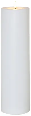 Image de Bougie LED Star Trading d'extérieur avec minuterie et capteur, 10 x 35 cm, plastique blanc mat, flamme 3D