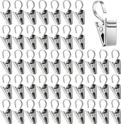 Produktbild von 80 Stück Edelstahl Metall Vorhang Clips Mit Haken, Gardinen Klammern, Vorhang Klammern Klemmhaken zum Vorhänge Fotos Home Dekoration Duschvorhang Hängende, Silber