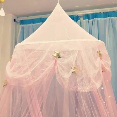Image de Ciel de lit pour fille - Rideau doux et léger pour lit d'enfant avec moustiquaire - Beige décor étoiles