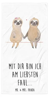 Produktbild von Mr. & Mrs. Panda Handtuch Faultier Pärchen - Weiß - Geschenk, Liebe, Badehandtuch, Beziehung, Badelaken, Strandtuch, Reisehandtuch, Strandlaken, Gemeinsam