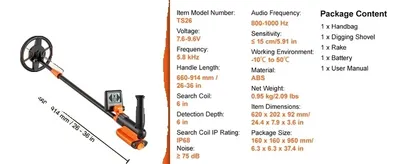 Produktbild von Metall-Detektor, verstellbare Länge, IP68 wasserdicht, 6 Zoll Suchspule