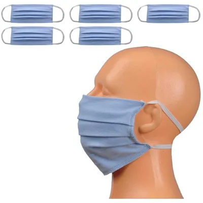 Produktbild von 5 Stück Maske Mundschutz Gesichtsmaske waschbar 2-Lagen Baumwolle 100%, Hellblau