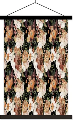 Produktbild von MuchoWow® Textilposter Blumen - Braun - Muster 120x180 cm mit schwarzem Rahmen - Fotos