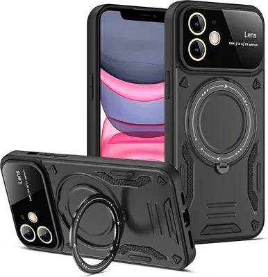 Produktbild von Rüstung Handyhülle für iPhone 11 Dual-Layer Magnetisches Ringhalter Ständer Hülle Schwarz