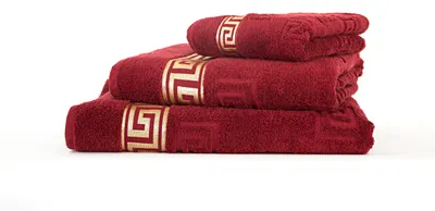 Produktbild von 3tlg. Luxus Medusa Saunatuch Badetuch Handtuch Set - Bordeaux - Frottee - Goldene Bordüre