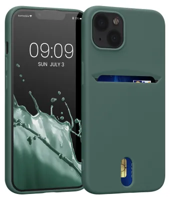 Produktbild von kwmobile Hülle kompatibel mit Apple iPhone 13 - Handyhülle mit Kartenfach in Tannengrün