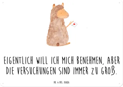 Produktbild von Mr. & Mrs. Panda Schild Alpaka Fahne DIN A6 - Weiß - Geschenk, Liebe, tafel, Blechschild, Alpakas, Lamas, Lama, Wandbild, Türschild, wandtafel