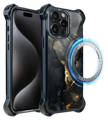 Produktbild von Schutzhülle für das iPhone 15 Pro Max, MagSafe-kompatibel, verstärkte Ecken, schwarz, Schwarzer Marmor