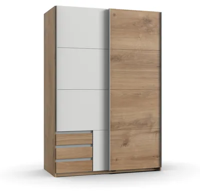 Produktbild von Schwebetürenschrank 2-trg. Kleiderschrank 135 cm Eiche Weiß Schubladen Ausstattung / 22663