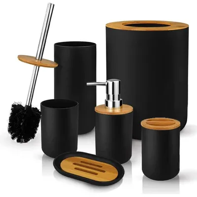 Produktbild von 6St Badset Badezimmer zubehör Badaccessoires set seifenspender Zahnbürstenhalter Mülleimer Spülbecher Seifenschale WC Bürste Badezimmer Utensilien