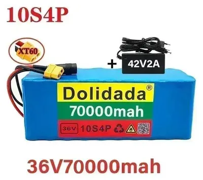 Image de Batterie lithium-ion 36V 70Ah - Pack batterie 10S4P - Connecteur DC XT60 - Système de gestion de batterie (BMS) intégré - Chargeur inclus - Adaptée aux vélos électriques et aux scooters électriques