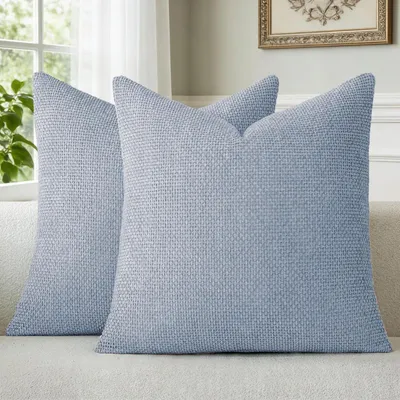 Zdjęcie produktu dla Poszewki na poduszki 40x40 cm, jasnoniebieskie, z materiału chenille, zestaw 2 sztuki