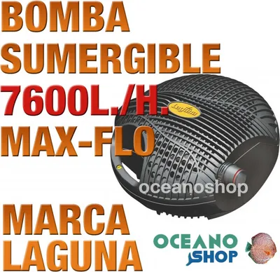 A product image for a submersible pump, featuring the product itself and promotional text.