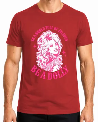 Productafbeelding van In een wereld vol Jolenes, wees een Dolly. Country muziek cowgirl T-shirt, rood, maat L