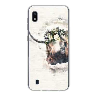 Produktbild von MuchoWow® Handyhülle Schutzhülle Hülle für Samsung Galaxy A10 Schottischer Highlander - Rauch - Blumen Silikon Softcase Handy Hülle - Schutzhülle