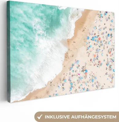 Produktbild von OneMillionCanvasses® - Leinwandbilder - 150x100 cm, Meer - Strand - Sonnenschirme - Sommer, Wandbilder Kunstdruck Wanddekoration - Foto auf Leinwand - Gemälde auf Holzrahmen