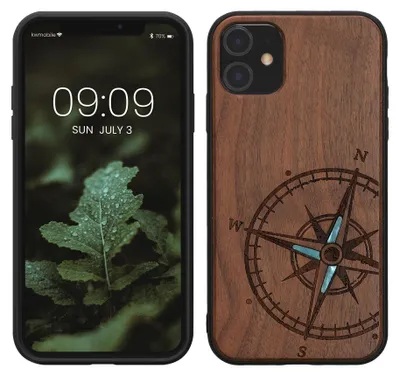 Produktbild von kwmobile Handyhülle für Apple iPhone 11 Hülle Holz - Case mit TPU Bumper - Stoßfestes Hardcase - Schutzhülle Cover in Dunkelbraun