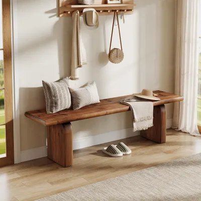 Produktbild von 160 cm Massivholz Eingangsbank, hölzerne Bettbank für den Innenbereich | Landhausstil, ideal für Eingangsbereich, Flur, rustikales Braun