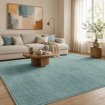 Produktbild von Hochflor Velours Teppich Luna Mintgrün, Größe:200x300 cm, KI-generiertes Bild