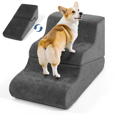 Immagine prodotto di Scala per cani, 40 cm di altezza, 2-in-1 (rampa e scala), 3 gradini, antiscivolo, lavabile, realizzata in schiuma ad alta densità
