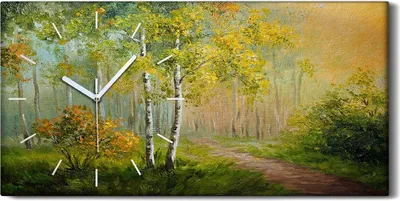 Produktbild von Dekor Leinwand Uhr Wandbilder 60x30 Malerei Wald Bäume Pfad Blätter Kunst - weiße Hände