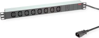 Produktbild von ROLINE 19-Zoll-Steckdosenleiste 8-fach C13 + C14-Stecker, 10A, silberfarben, 2 m