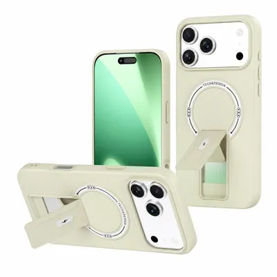 Produktbild von Handyhülle für iPhone 17 Pro mit integriertem Standfuß und Metallplatte für magnetische Halterungen, stoßfeste Hülle mit Kamera- und Displayschutz, KI-generiertes Bild