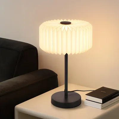 Produktbild von ZMH Nachttischlampe Wohnzimmer Tischlampe Vintage Tischleuchte mit Kabel Weiß Nachtischlampe Schlafzimmer Design Nachttischleuchte  Lampenschirm Papier G9 Nachtisch Leselampe für Schreibtisch Restaurant ohne Leuchtmittel