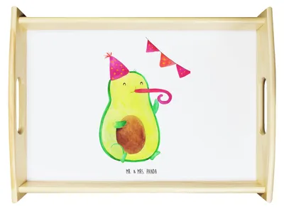 Produktbild von Mr. & Mrs. Panda Tablett Avocado Party - Weiß - Geschenk, Servier, aus holz, Happy Birthday, Serviertablett, sofatablett, zum servieren, Geburtstag