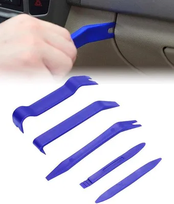 Image de Kit de démontage pour voiture, 5 pièces, en plastique, pour la réparation des garnitures intérieures de voiture, avec outil pour retirer les cales et les clips