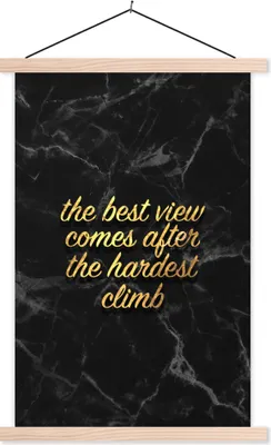 Produktbild von MuchoWow® Textilposter Zitate - Sprichwörter - Gold - Marmor 60x90 cm mit holzfarbenen Rahmen - Textil