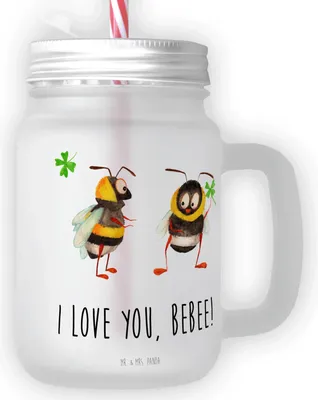 Produktbild von Mr. & Mrs. Panda Glas Bienen Paar - Transparent - Geschenk, Valentinstag, für Frauen, Freundin, Trinkgefäß, Schildkröten, Freund, Cocktailglas, Jahrestag, Hochzeitstag