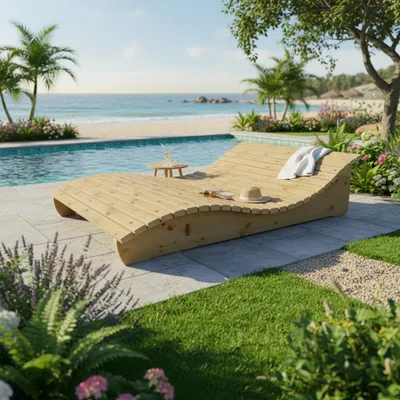 Produktbild von Holzliege Wellenliege Waldsofa Relaxliege Gartenliege "Relax-Gertl" (Lärche) 1-teilig Liegebreite 140cm Himmelsliege