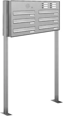 Produktbild von 6er V2A Edelstahl Briefkastenanlage Standsystem Freistehend Durchwurf - Klingel
