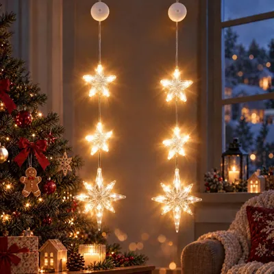 LED Weihnachtsbeleuchtung 2er-Set, Stern, warmes Licht, 90 cm