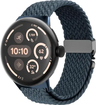 Produktbild von Strap-it Nylon-Geflechtband mit P-Buckle-Befestigung geeignet für geeignet für Google Pixel Watch 3 45mm / Google Pixel Watch 4 45mm - Grau-Blau