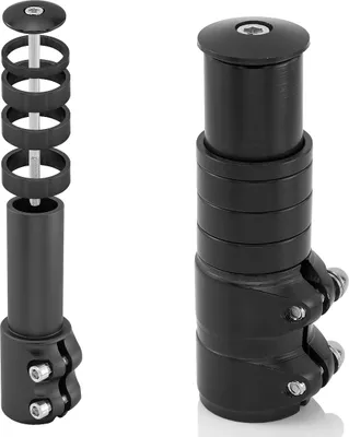 Produktbild von MidGard Fahrrad Gabelschaftverlängerung, Ahead Vorbau Adapter für 1 1/8 (Ø 28.6 mm), Lenkererhöhung aus leichter Aluminiumlegierung für MTB Trekking E-Bike Inkl. 4 Spacer Schwarz