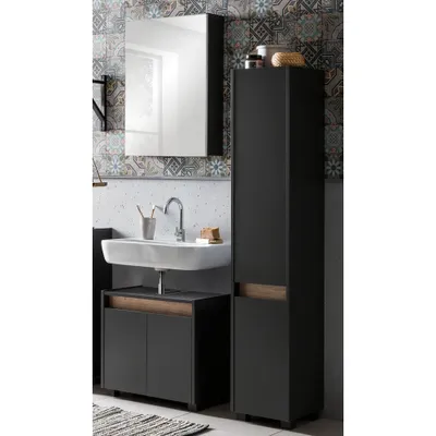 Produktbild von Badmöbel Komplett Set CORATO-80 in anthrazit mit Absetzungen in Wildeiche Nb., B/H/T: ca. 102,1/200/33 cm