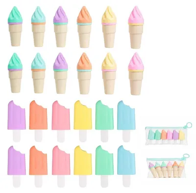 Zdjęcie produktu dla Zestaw mini zakreślaczy, 24 sztuki, 6 kolorów pastelowych, w kształcie kostek lodu, fluorescencyjne, małe i poręczne