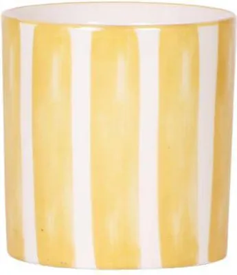 Image de Pot décoratif Painted Stripe - Jaune - Ø9cm - Pot en céramique moderne à