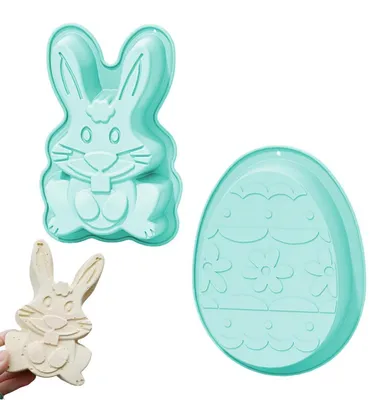 Immagine prodotto di Set da 2 stampi in silicone a forma di coniglio e uovo, ideali per torte e decorazioni in fondant