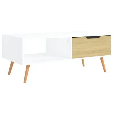 Produktbild von vidaXL Couchtisch Weiß und Sonoma-Eiche 100x49,5x43 cm Holzwerkstoff