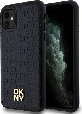 Obrázek produktu pro Dkny Kožené pouzdro Magsafe s kovovým logem a monogramem pro Iphone 11 / Xr - černé