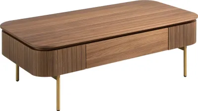 Produktbild von Angel Cerdá Rechteckiger Couchtisch aus Nussbaum und goldfarbenem poliertem Stahl 2108