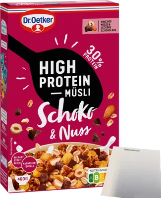 Produktbild von Dr. Oetker High Protein Müsli Schoko & Nuss (400g Packung) + usy Block