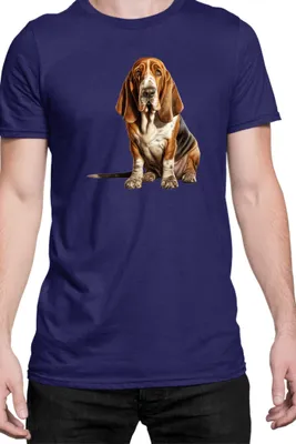 Immagine prodotto di Maglietta da uomo Dogs Breeds Basset Hound Dog Breed 006, Man L , Bleu foncé