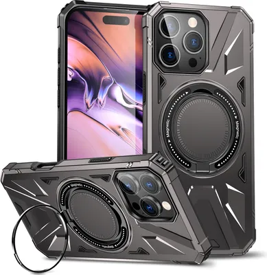 Produktbild von Hülle für iPhone 16 Pro Max Kompatibel mit MagSafe, Dual Layer Robuste Schutzhülle, Magnetischer Ringständer Grau