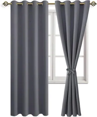 Productafbeelding van Verduisterende Gordijnen met Grommet Oogjes 215 x 132 cm Grijs Geschikt voor Slaapkamer en Woonkamer